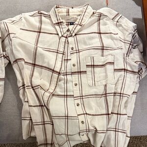 Urban Pipeline Cream and Brown Plaid Button Down Shirt